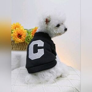 Set Of 2 Dog C Letter Black Silver Cat Puppy Coat Top Jacket Snap+Jewel Collar S